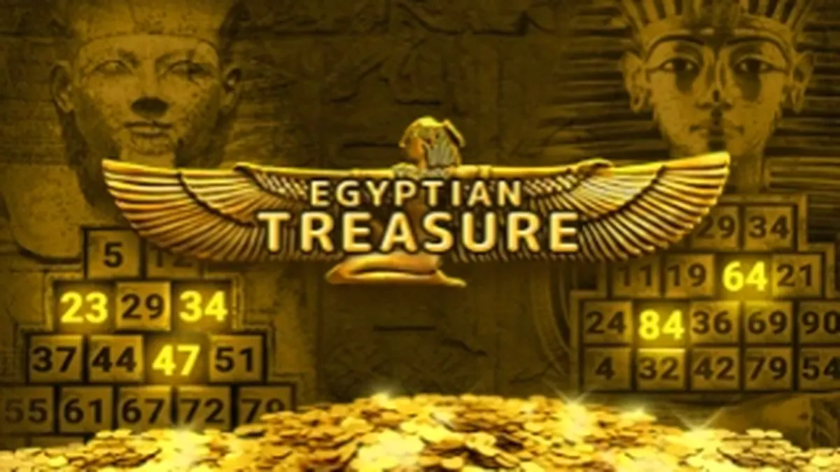 Ang interface ng slot game na Egyptian Treasure na may temang sinaunang Ehipto.